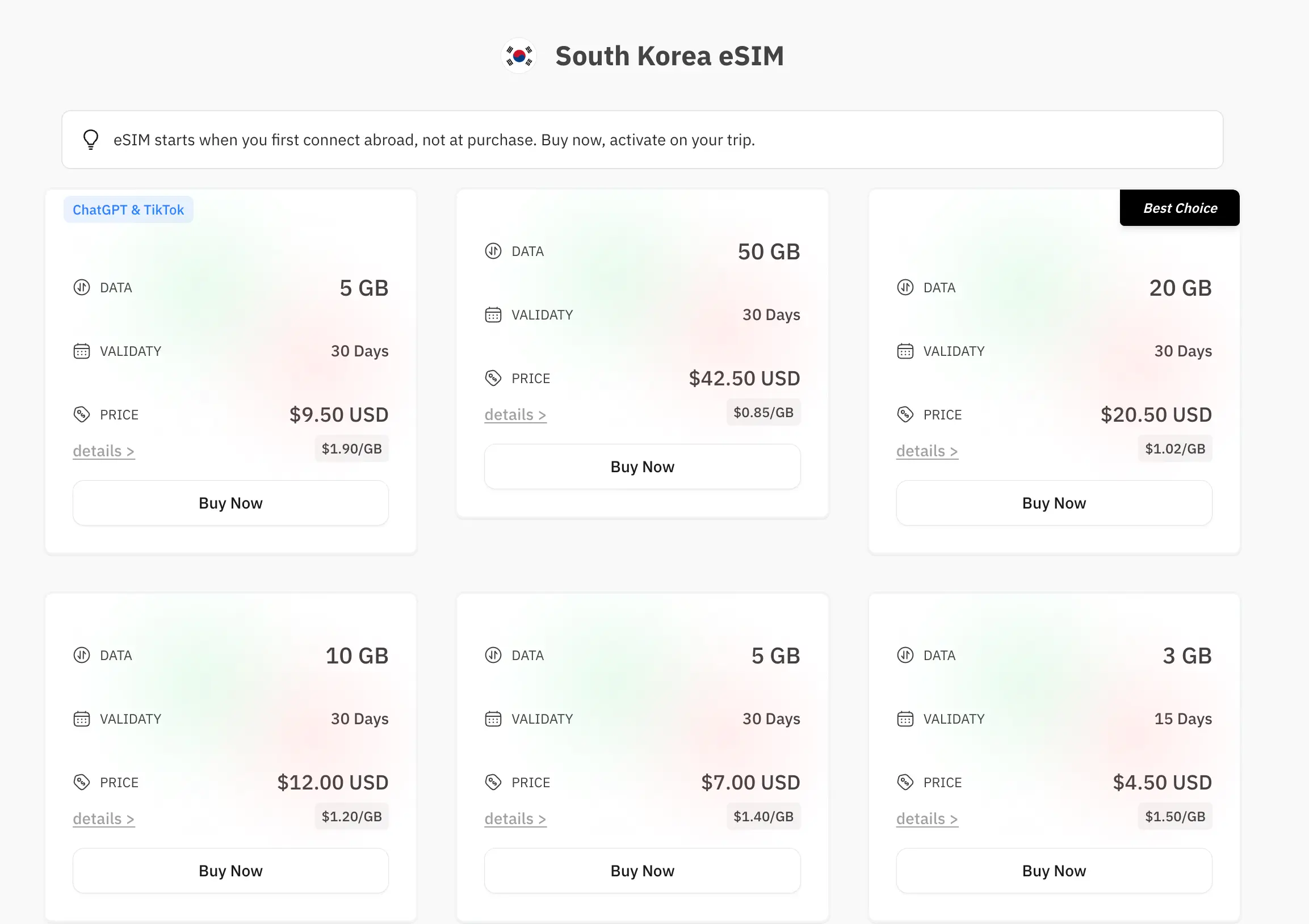esimNB korea eSIM product page