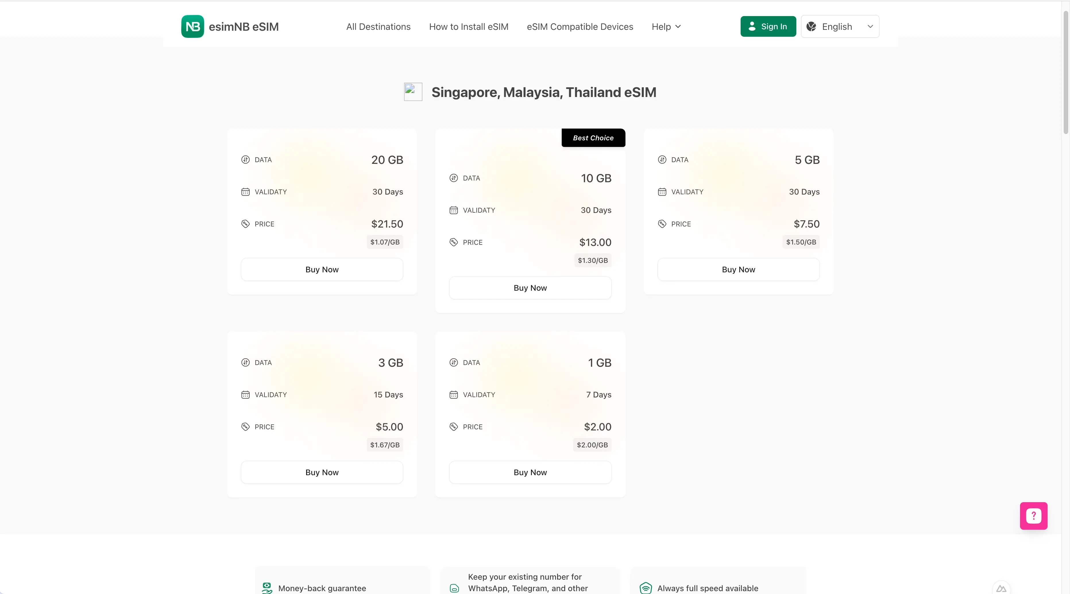 singapore & malaysia & thailand eSIM price list