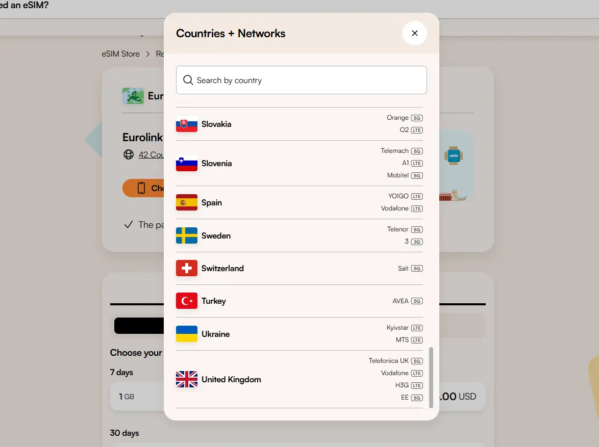 airalo Europe eSIM carrier list