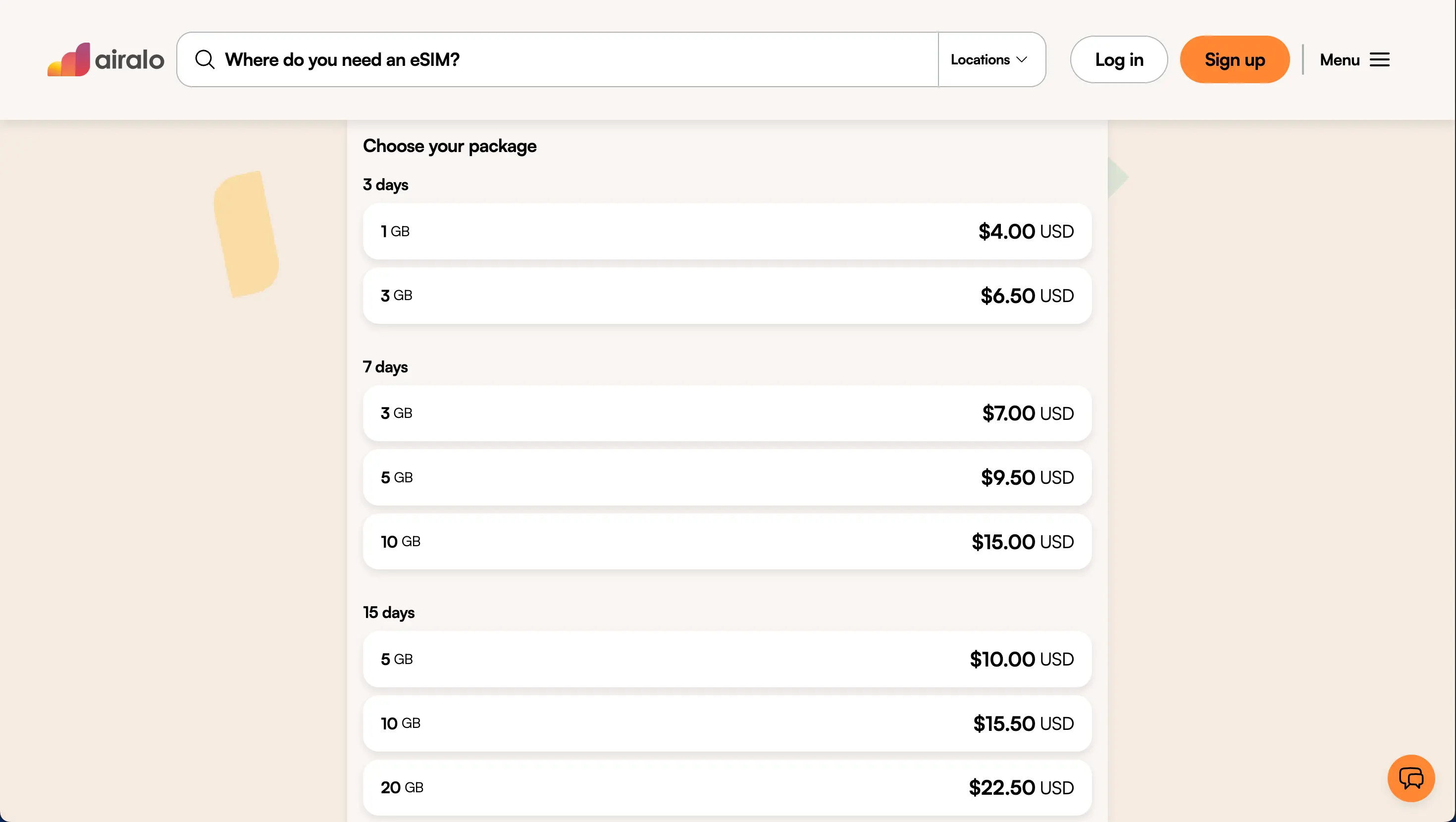 airalo france esim product page