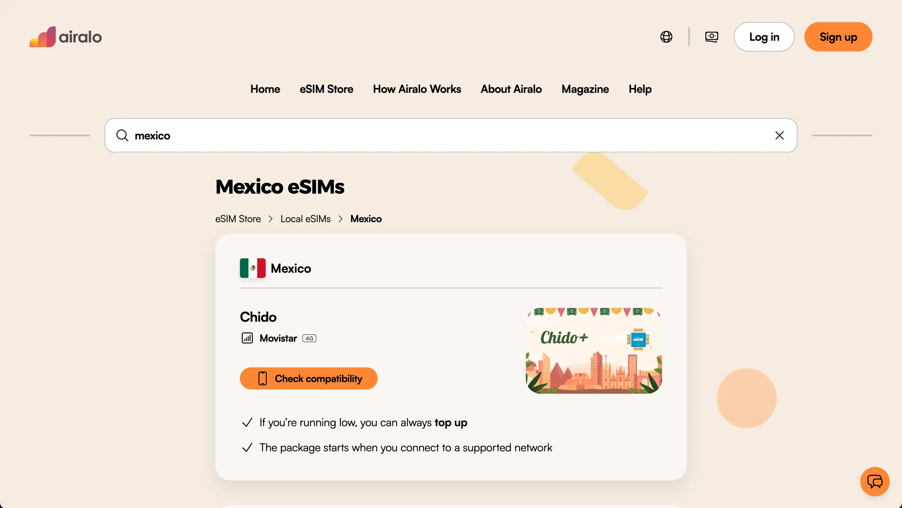 Airalo Mexico eSIM product page