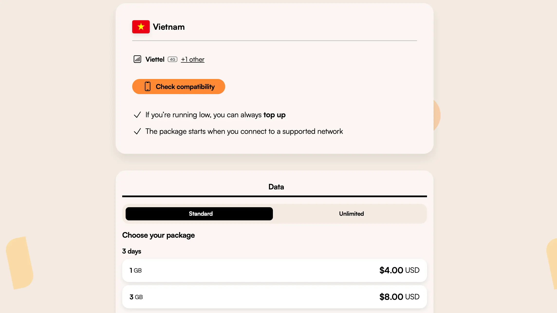 airalo vietnam esim data price list