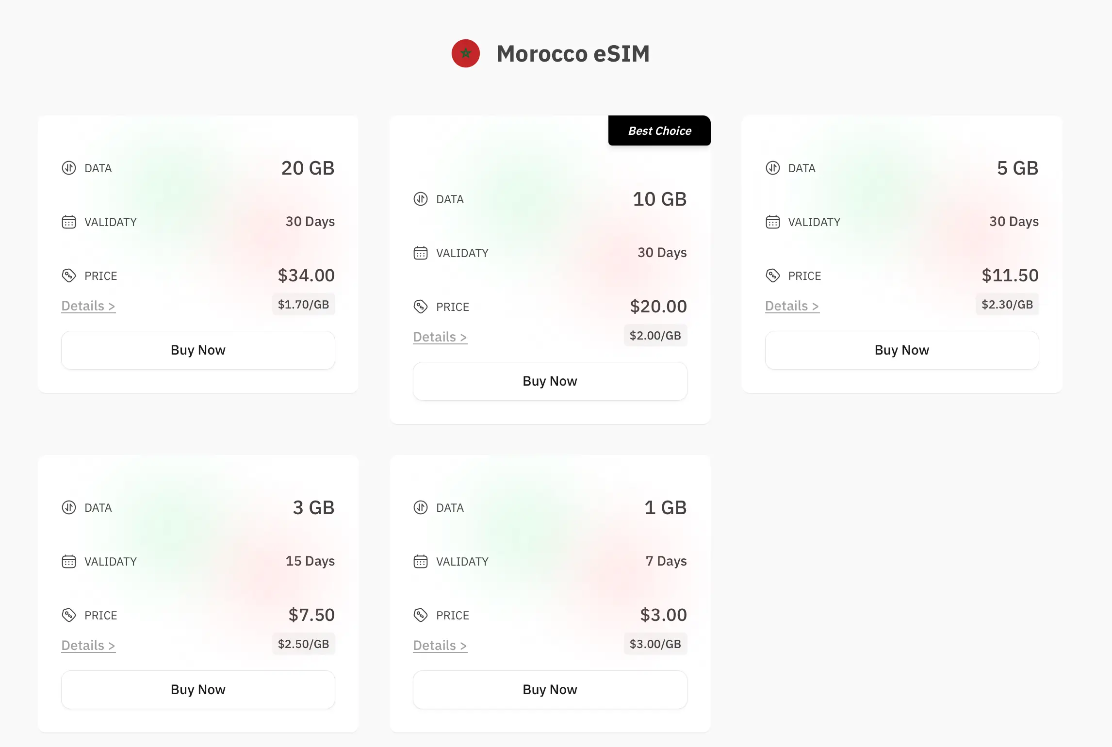 esimNB Morocco eSIM product page