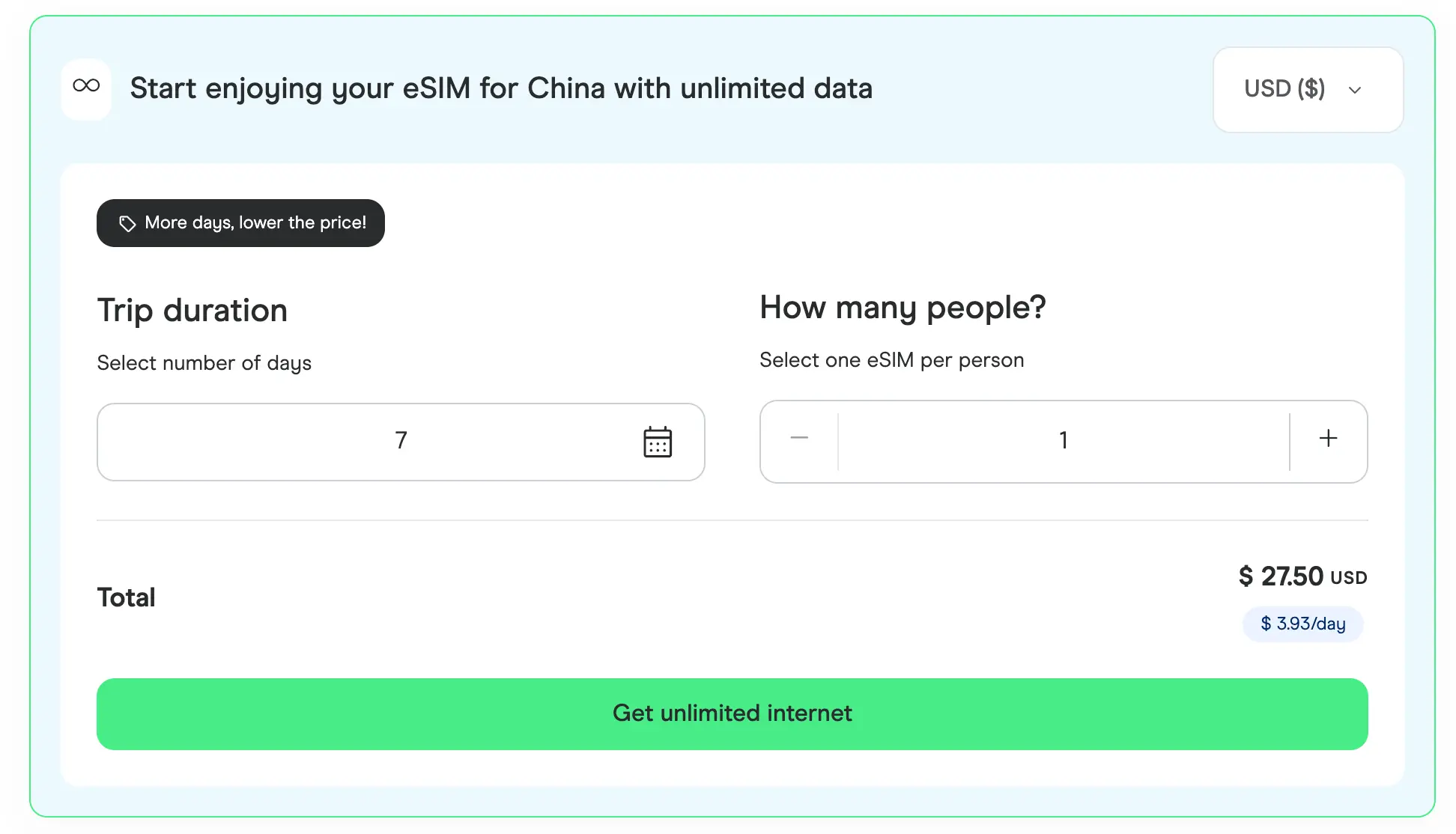 holafly china esim data price list