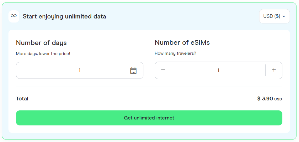 Holafly product page for Japan travel eSIM