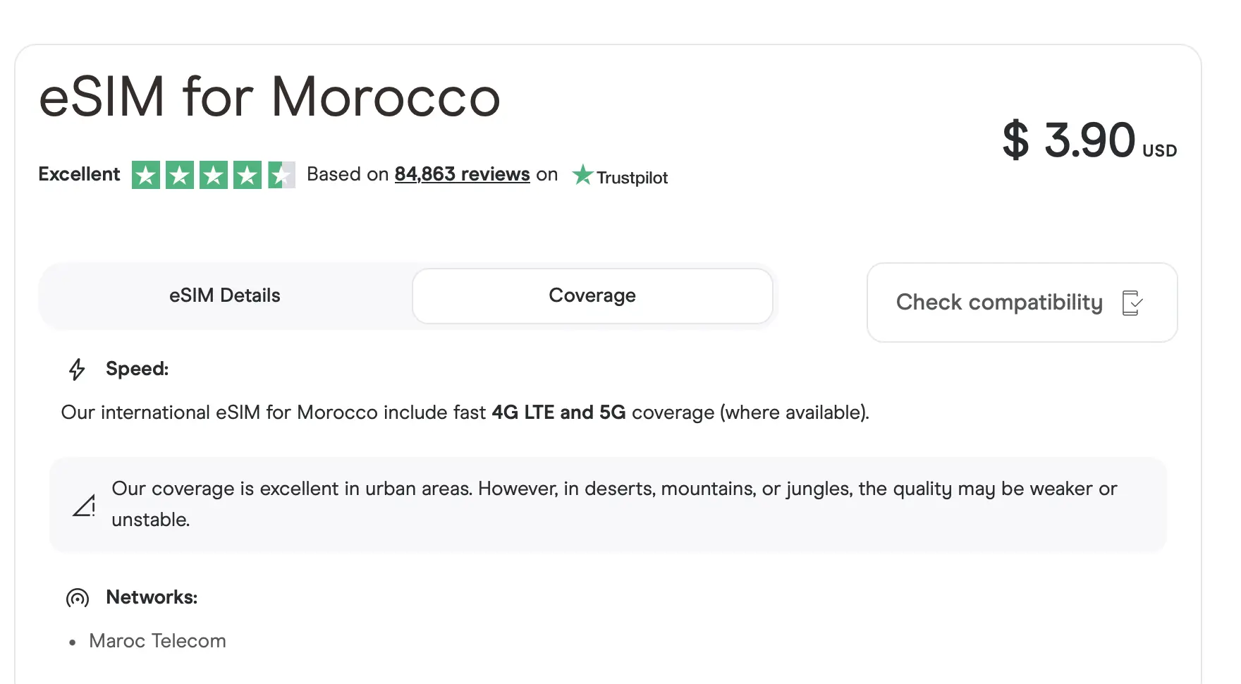 Holafly Morocco eSIM product page