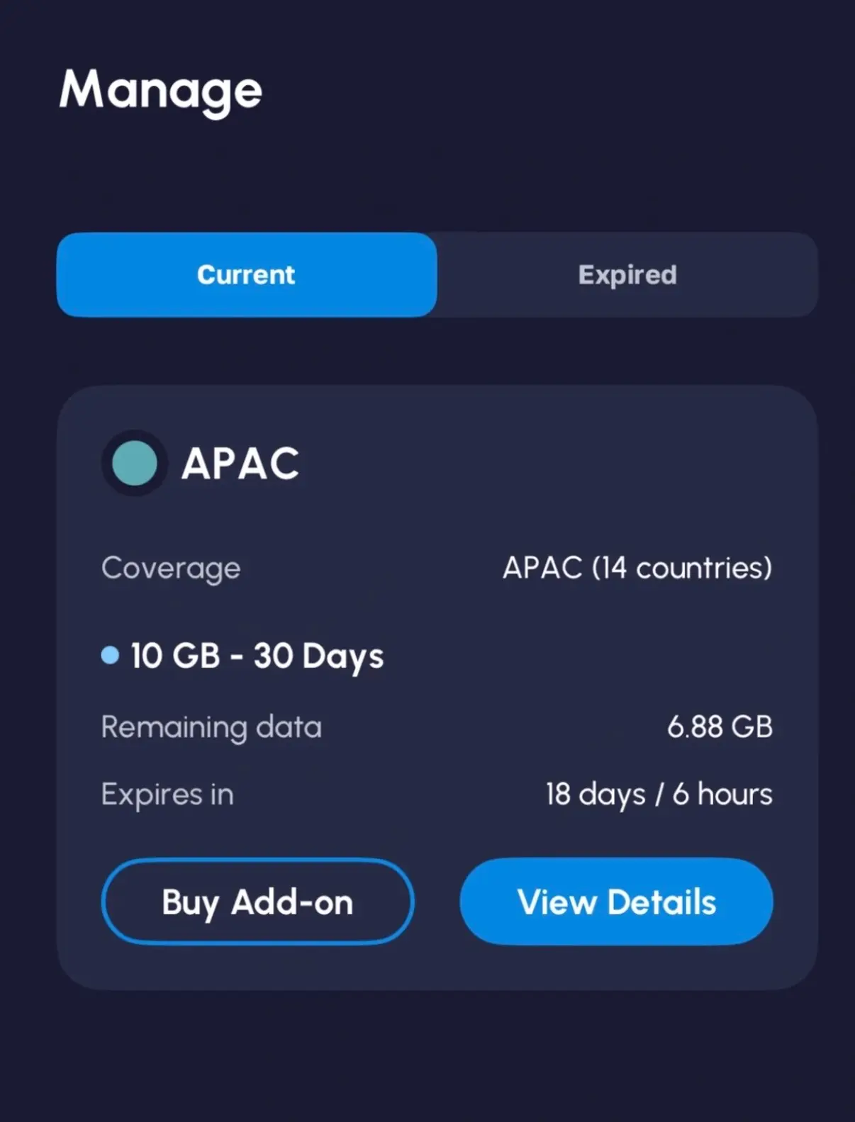 nomad apac esim purchase and use screenshots