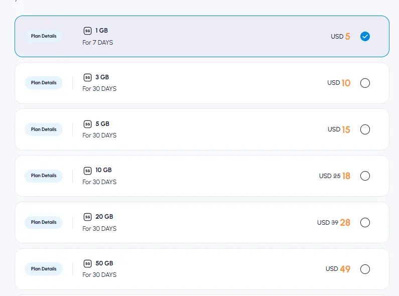 nomad canada esim data price list