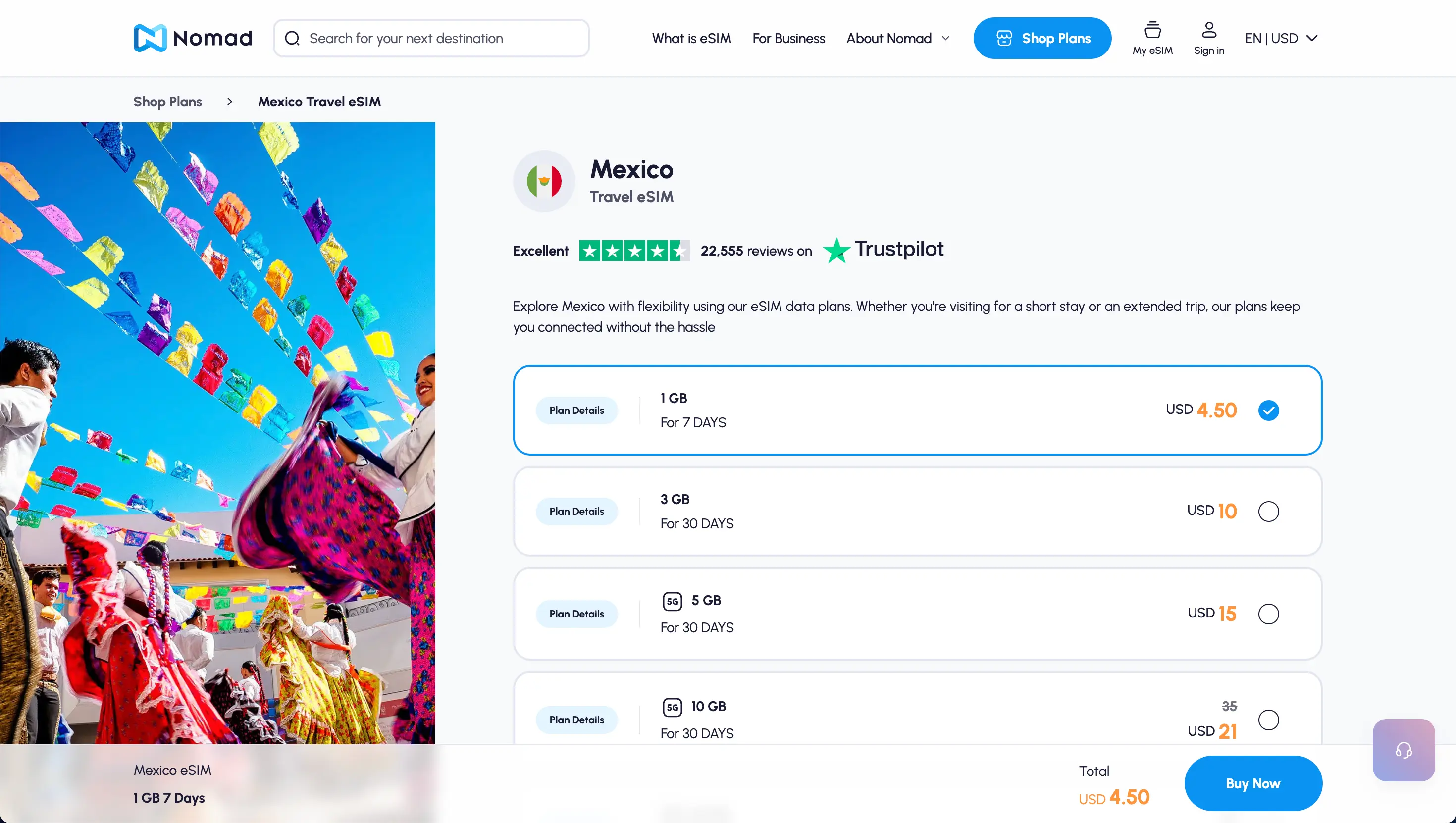 Nomad Mexico eSIM product page