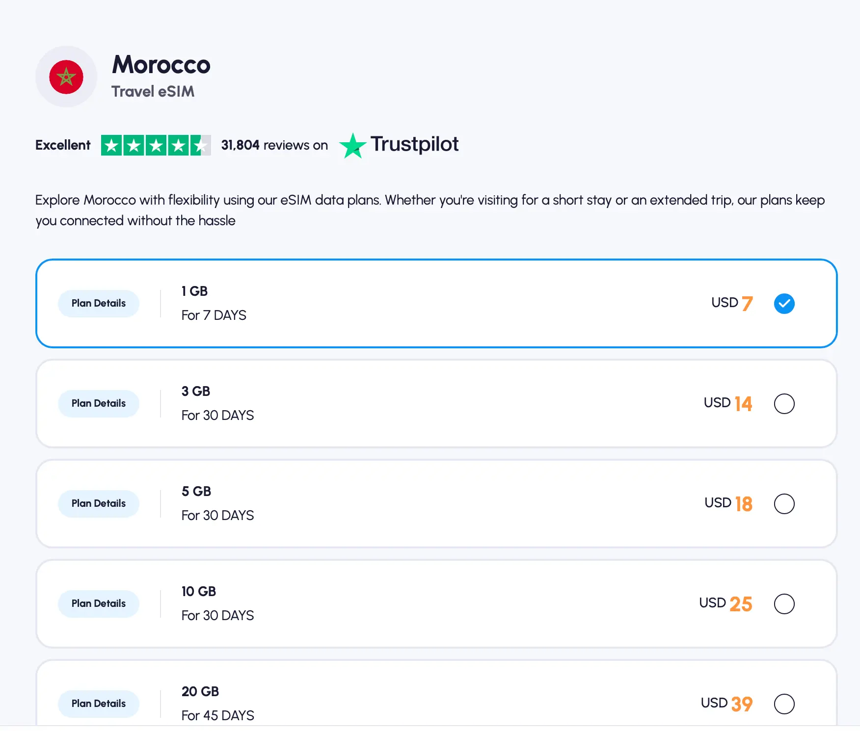 Nomad Morocco eSIM product page