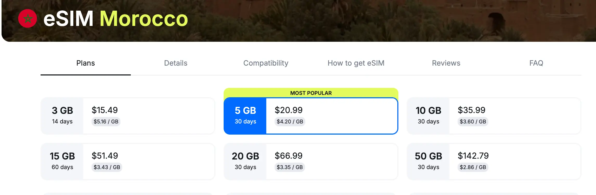 Ohayu Morocco eSIM product page