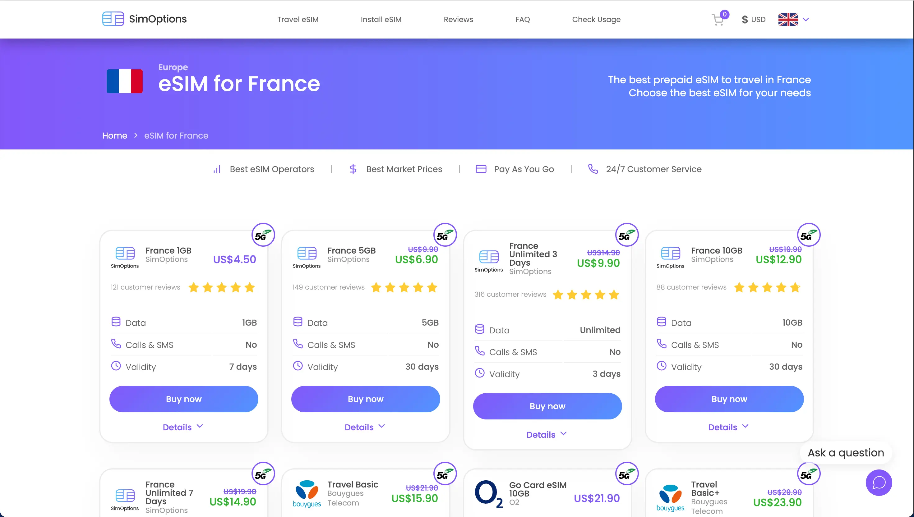 simoptions france esim product page