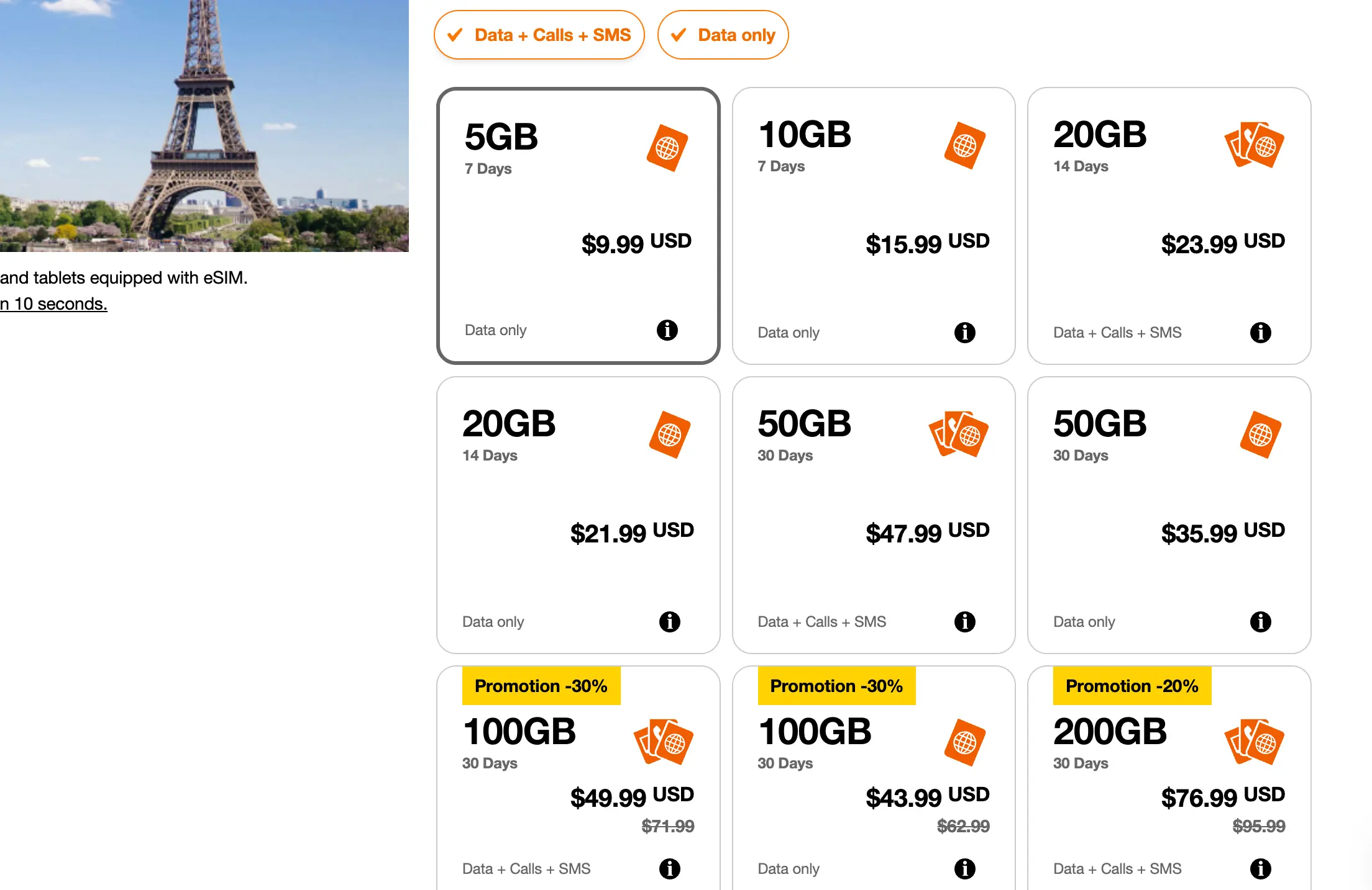orange france esim product page