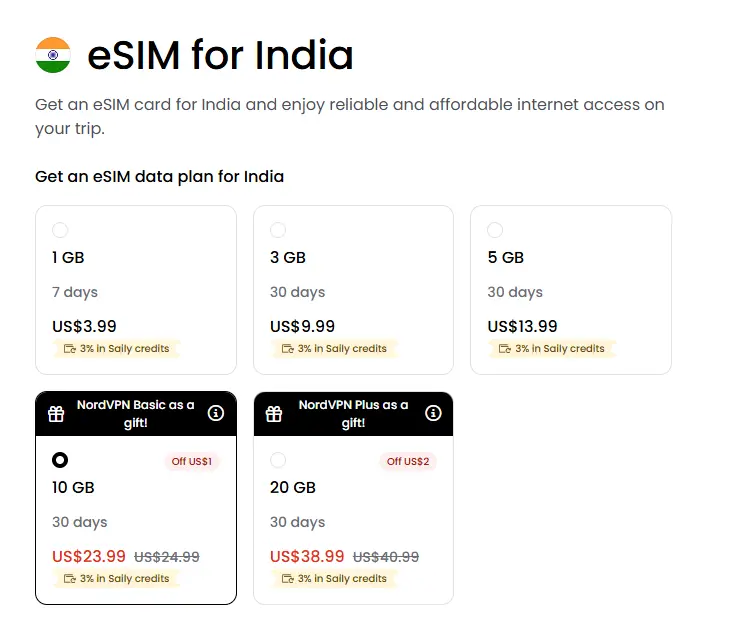saily india esim product page