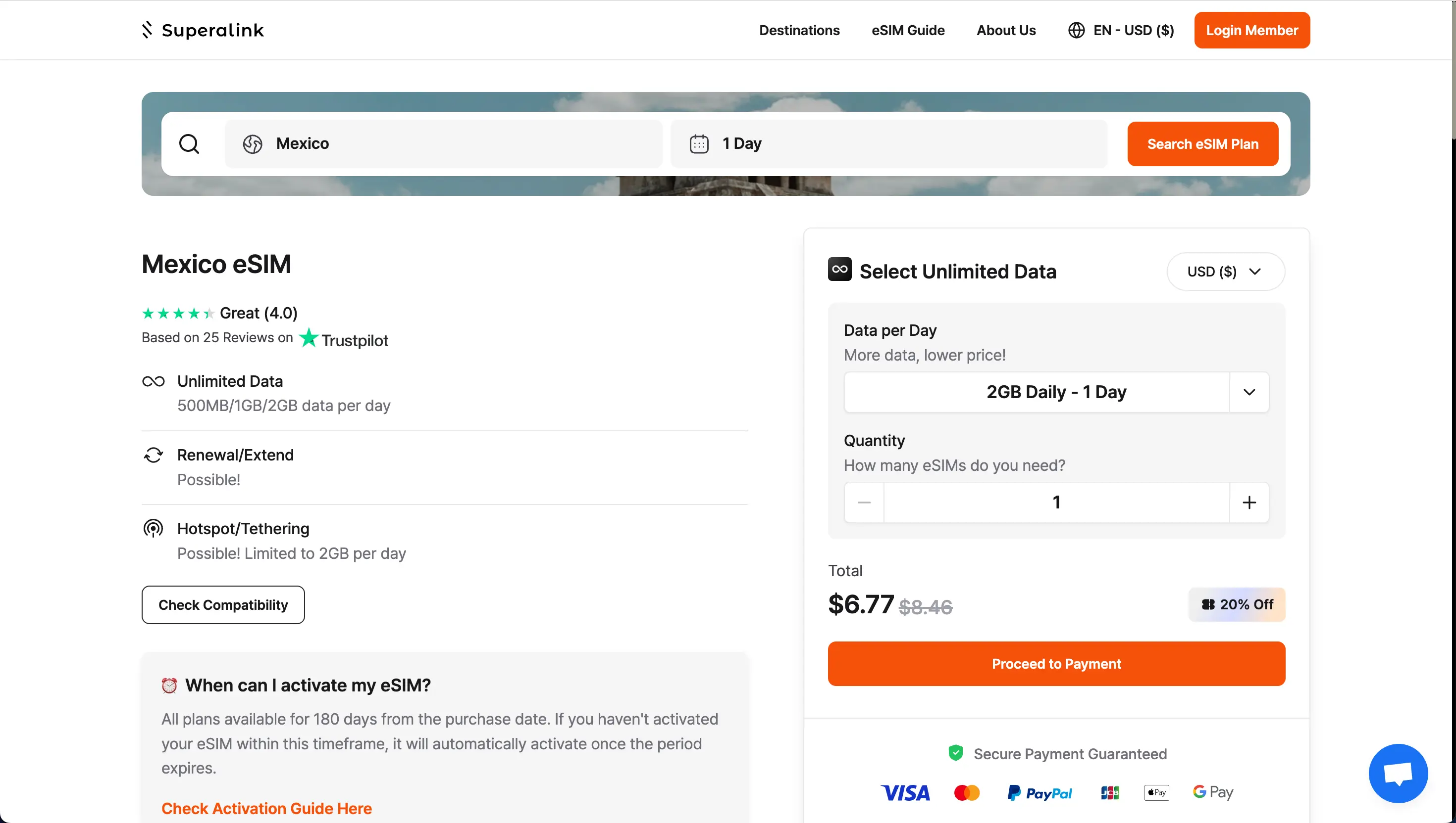 Superalink Mexico eSIM product page